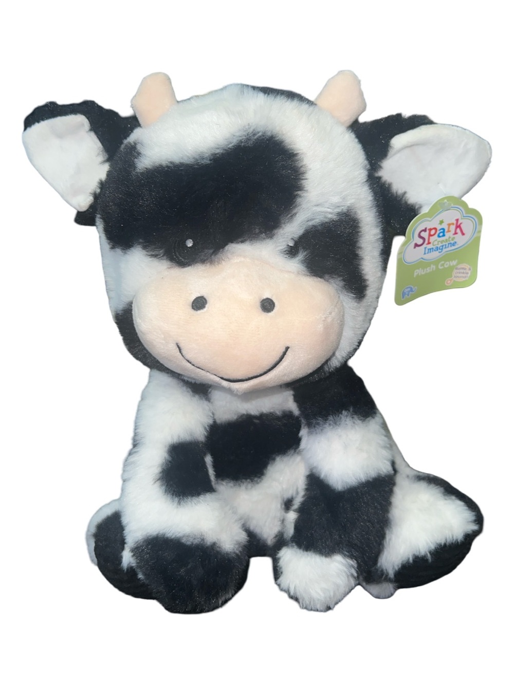 Spark Create Imagine Black & White Cow 12" Plush Rattle Crinkle